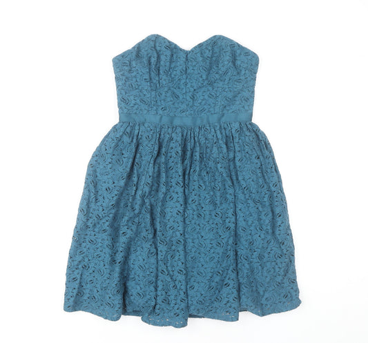 Jack Wills Blue Strapless Cotton Dress Women UK 8