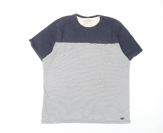 Front view of Hammond & Co. Men's Blue Striped T-Shirt, size L