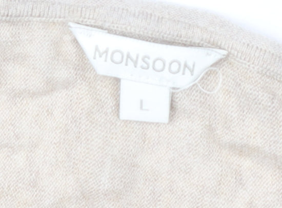 Monsoon Women's Beige V-Neck Pullover Jumper L