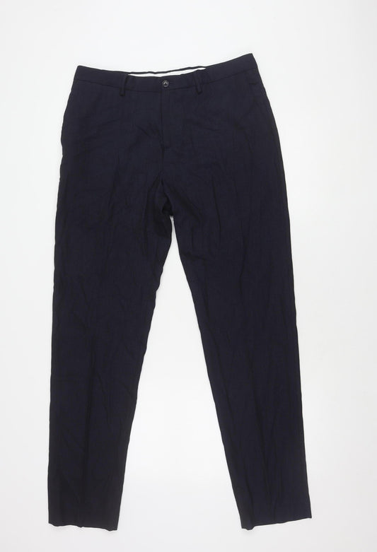 Zara Men's Blue Trousers Size L, Polyester Blend