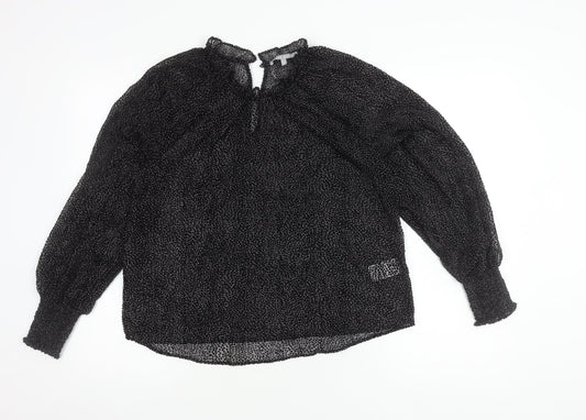 Oliver Bonas Black High Neck Polka Dot Blouse Women Size 8