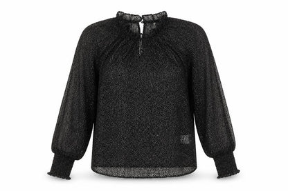 Oliver Bonas Black High Neck Polka Dot Blouse Women Size 8