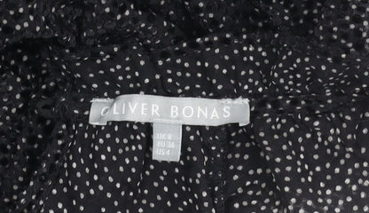 Oliver Bonas Black High Neck Polka Dot Blouse Women Size 8