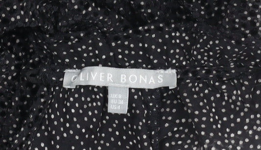 Oliver Bonas Black High Neck Polka Dot Blouse Women Size 8