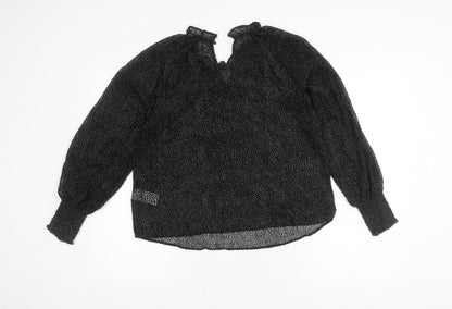 Oliver Bonas Black High Neck Polka Dot Blouse Women Size 8