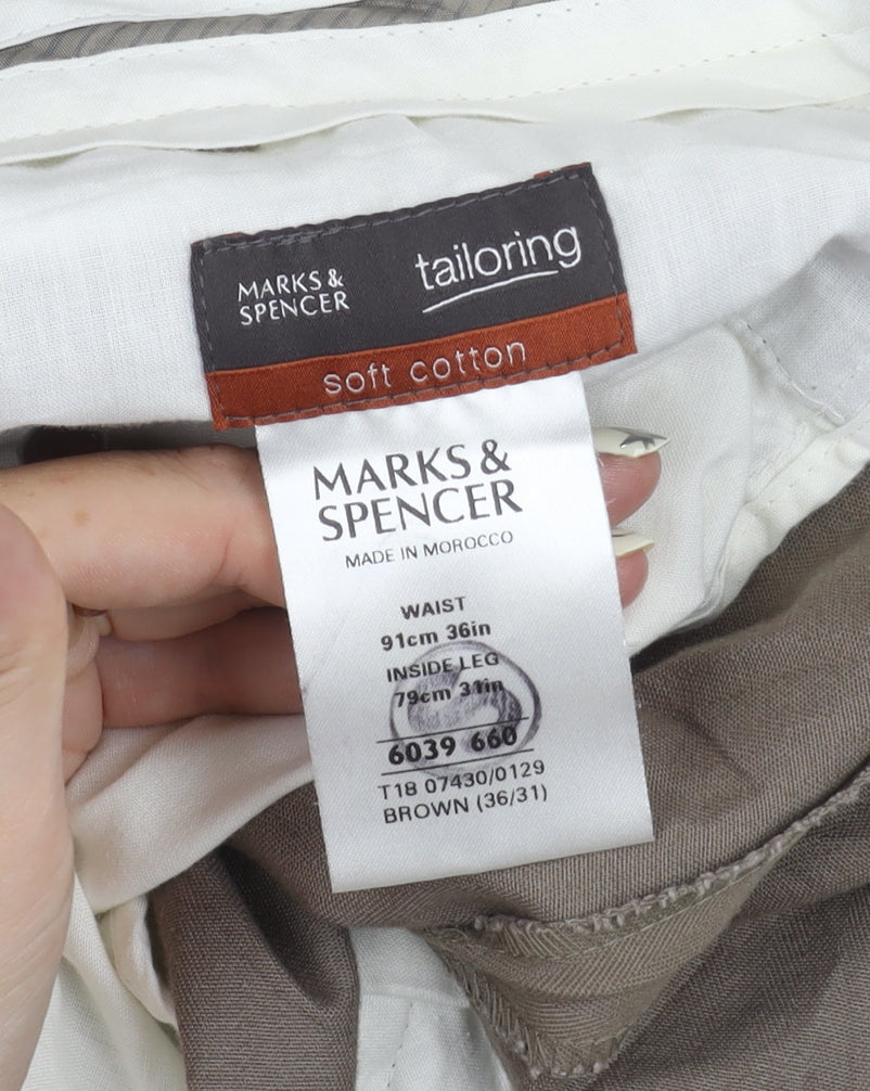 Marks and Spencer Men's Brown Trousers, L, Comfortable