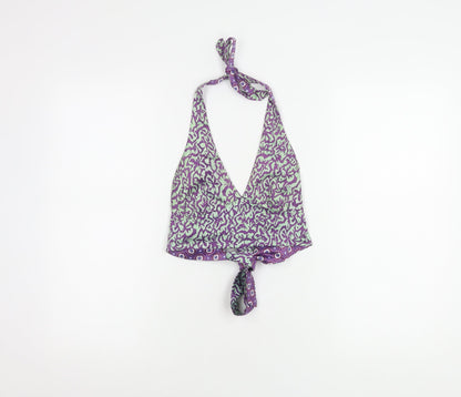 Pull & Bear Women's Purple Geometric Halter Crop Top