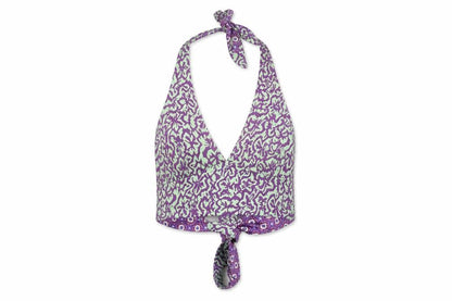 Pull & Bear Women's Purple Geometric Halter Crop Top