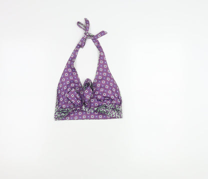 Pull & Bear Women's Purple Geometric Halter Crop Top
