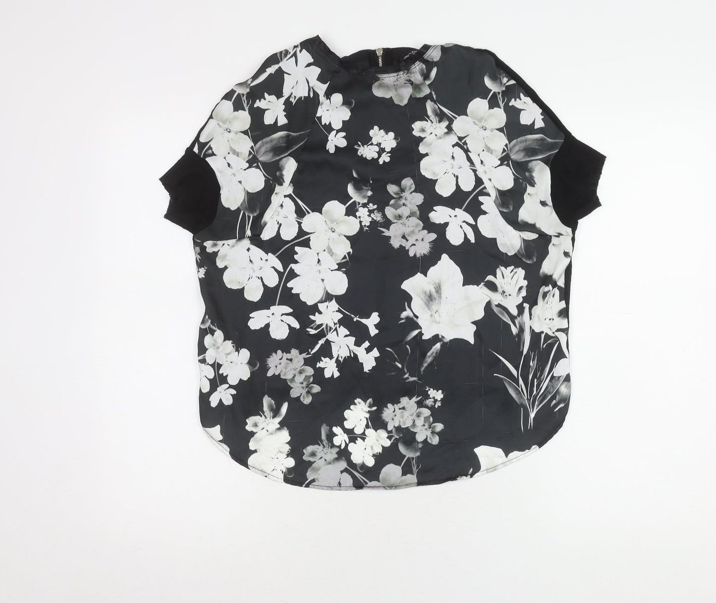 Womens UK Size S Zara Black Basic T-Shirt