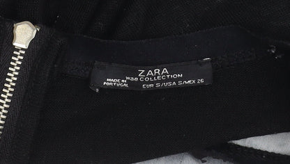 Womens UK Size S Zara Black Basic T-Shirt