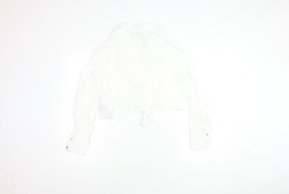 Womens UK Size L Zara White Cropped Button-Up