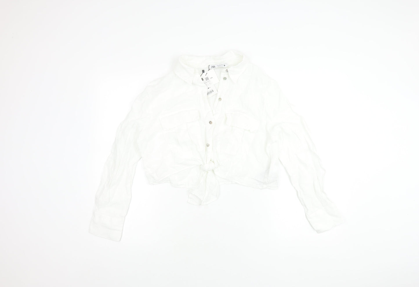 Womens UK Size L Zara White Cropped Button-Up
