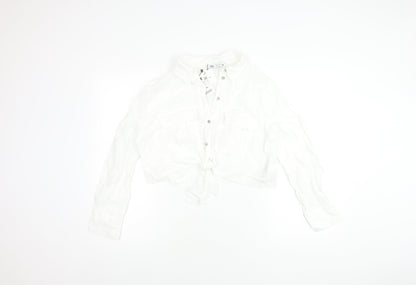 Womens UK Size L Zara White Cropped Button-Up
