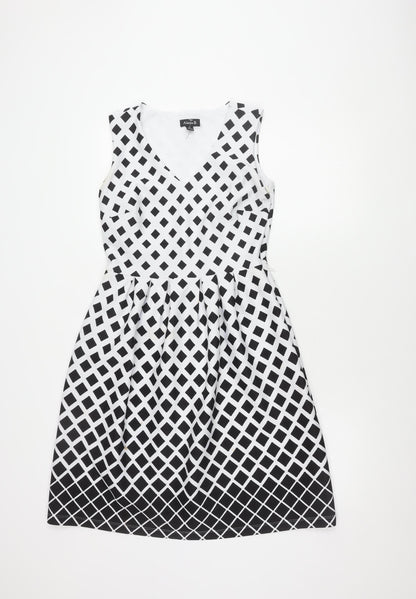 Alexa B Women's Black A-Line Dress, Size 6, Geometric Pattern