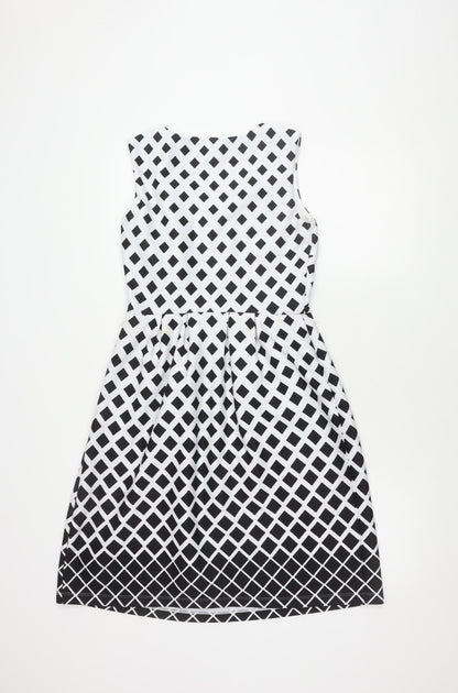 Alexa B Women's Black A-Line Dress, Size 6, Geometric Pattern