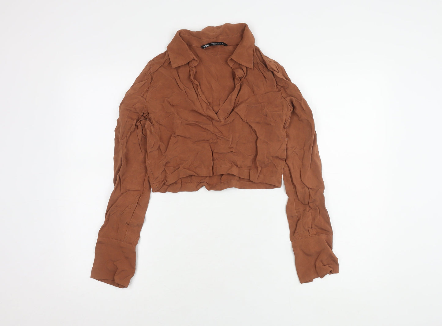 Womens UK Size 8 Zara Brown Cropped Blouse