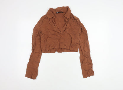 Womens UK Size 8 Zara Brown Cropped Blouse
