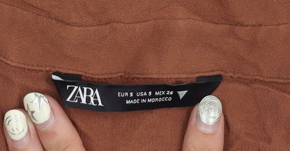 Womens UK Size 8 Zara Brown Cropped Blouse