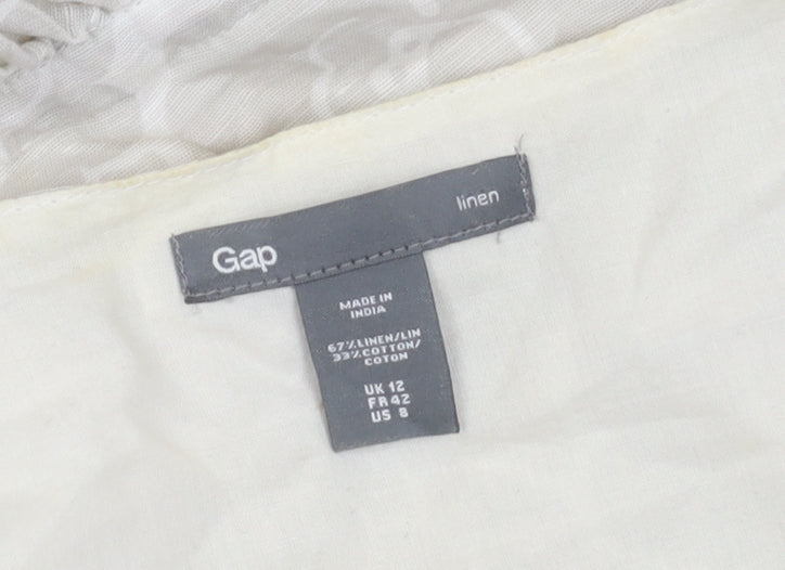 Gap Women's Ivory Floral Linen Dress, Size 12, Sleeveless