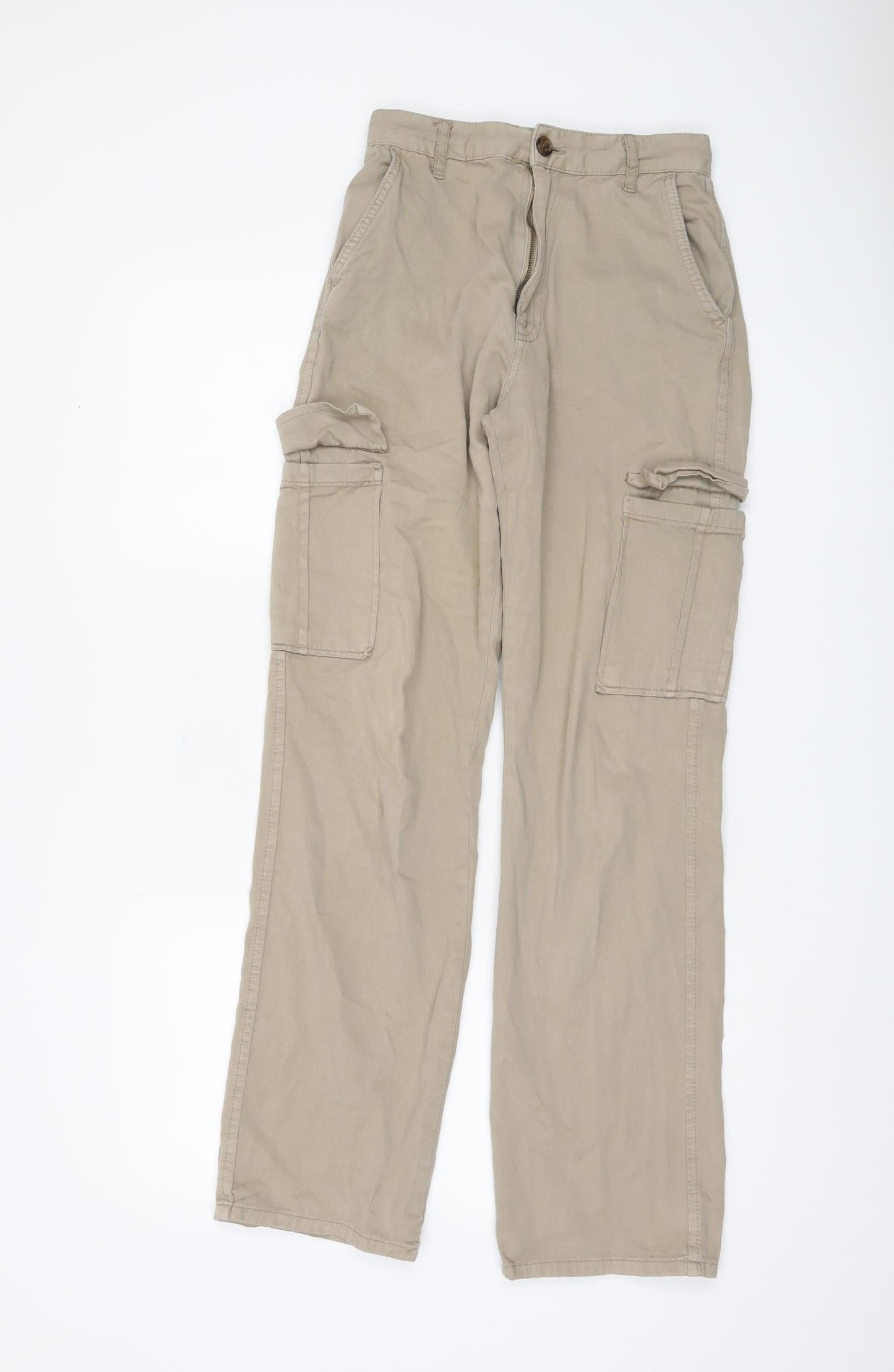 Stradivarius Beige Cargo Trousers for Women Size 6 Cotton Casual
