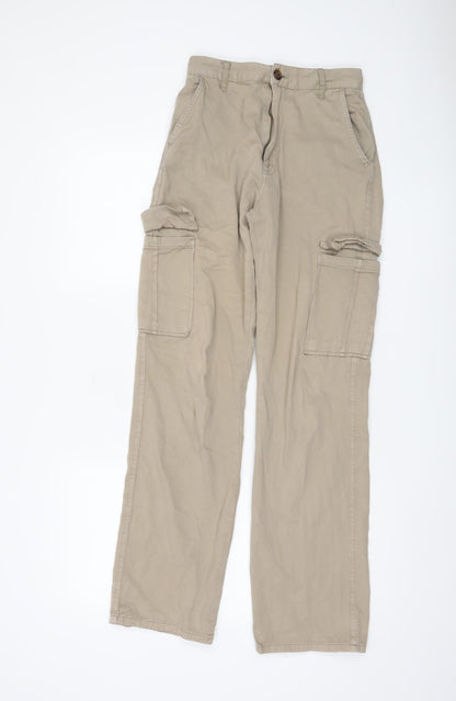 Stradivarius Beige Cargo Trousers for Women Size 6 Cotton Casual