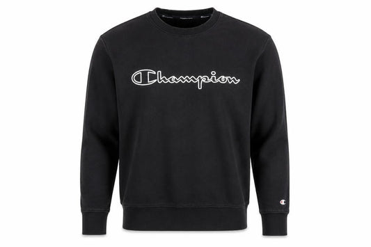 Front view of Champion Black unisex sweatshirt m pullover logo