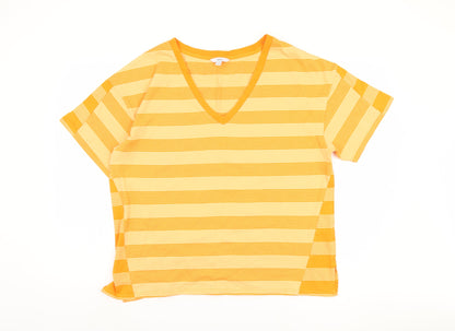 Next Women's Yellow Striped T-Shirt Size 18 V-Neck