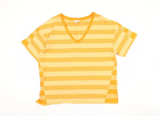 Next Women's Yellow Striped T-Shirt Size 18 V-Neck