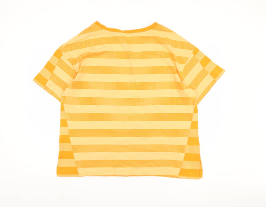 Next Women's Yellow Striped T-Shirt Size 18 V-Neck
