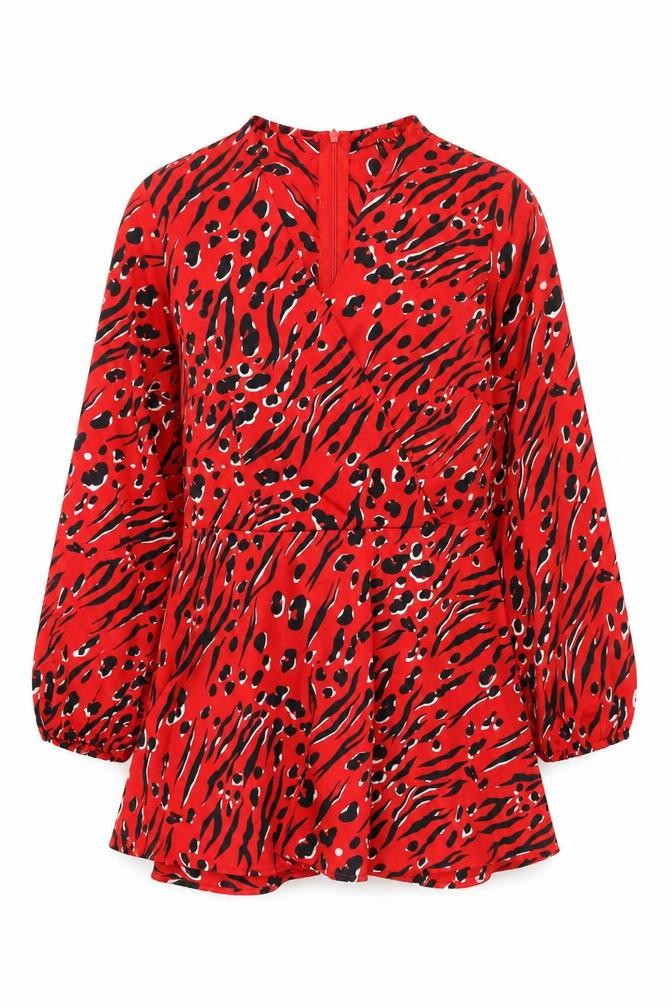 Front view of Quiz Women's Red Animal Print Dress, size 10