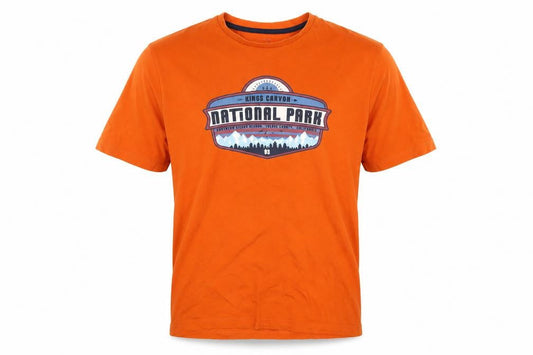 Front view of Dunnes Men's Orange Graphic T-Shirt, size L