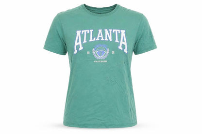 Front view of KIABI unisex green xs cotton college t-shirt