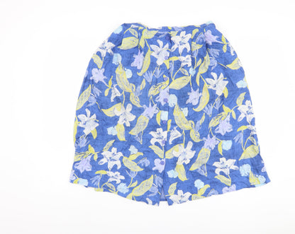 Marks and Spencer Women's Blue Floral A-Line Skirt, Size 14