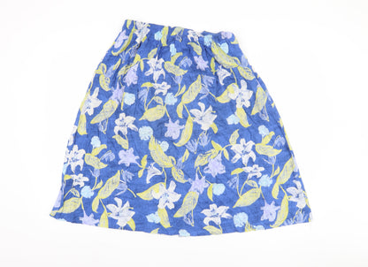 Marks and Spencer Women's Blue Floral A-Line Skirt, Size 14