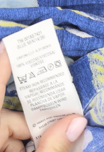 Marks and Spencer Women's Blue Floral A-Line Skirt, Size 14