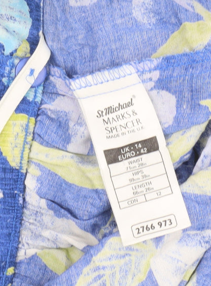 Marks and Spencer Women's Blue Floral A-Line Skirt, Size 14