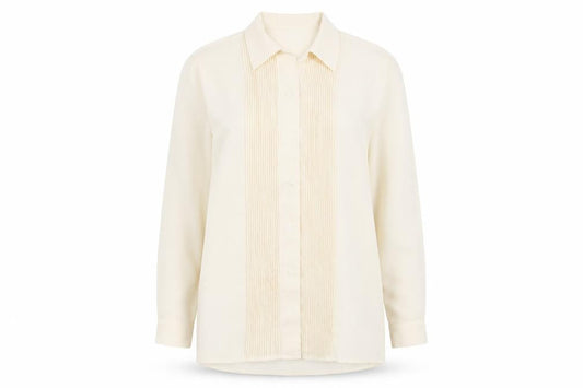 Front view of Classics Woman Ivory Polyester Long Sleeve Blouse, size 14