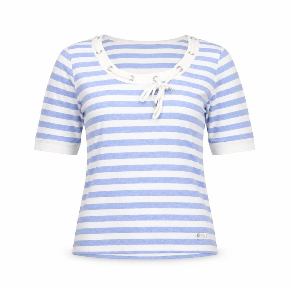 Womens UK Size 10 Marks and Spencer Blue Ringer T-Shirt