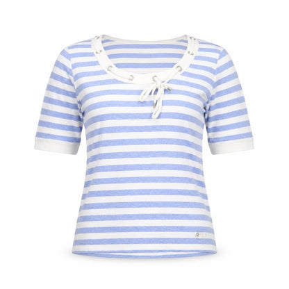 Womens UK Size 10 Marks and Spencer Blue Ringer T-Shirt