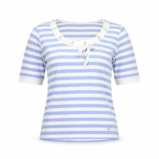 Womens UK Size 10 Marks and Spencer Blue Ringer T-Shirt