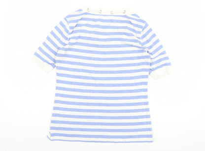 Womens UK Size 10 Marks and Spencer Blue Ringer T-Shirt