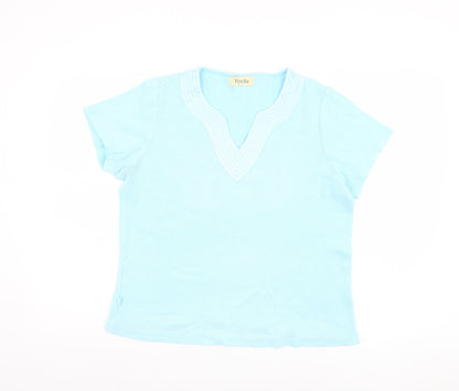 Viyella Women's Blue V-Neck T-Shirt, Size L - Casual Summer Top