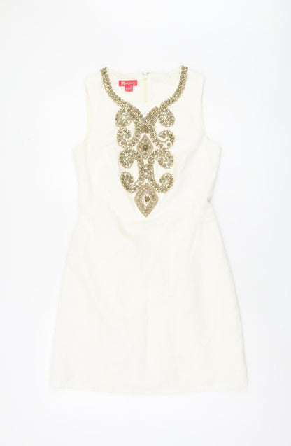 Monsoon Women's Ivory Beaded Shift Dress Size 8