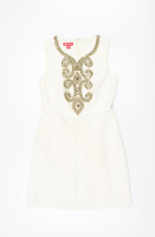 Monsoon Women's Ivory Beaded Shift Dress Size 8