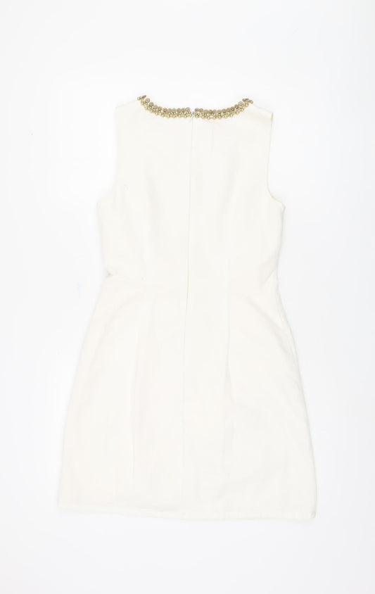 Monsoon Women's Ivory Beaded Shift Dress Size 8