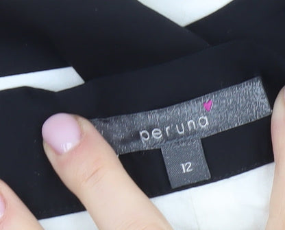 Marks and Spencer Women Black Striped Cotton Skirt Size 12