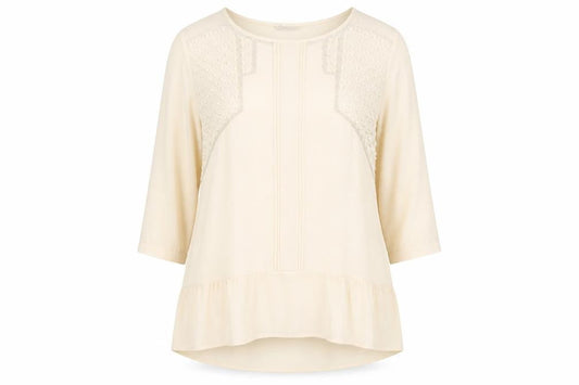 Front view of Marks & Spencer Women's Ivory 3/4 Sleeve Beaded Top
