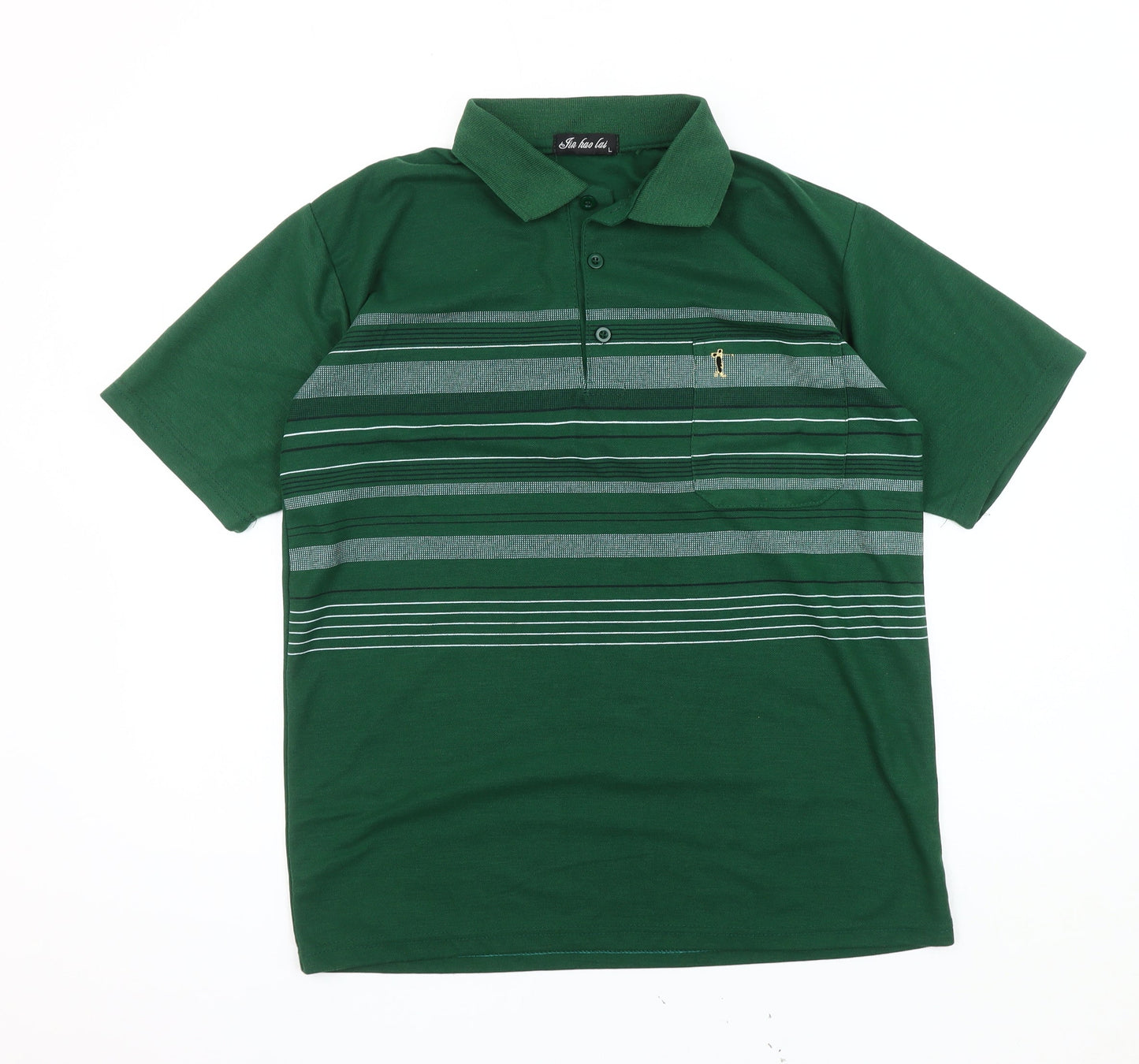 Jin Hao Lai Men's Green Polo Shirt, Size L, Striped Casual