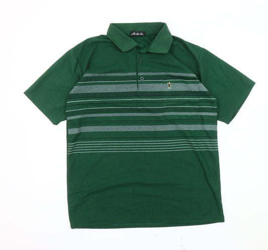 Jin Hao Lai Men's Green Polo Shirt, Size L, Striped Casual